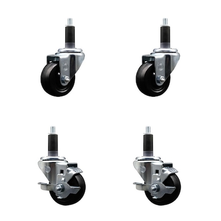 Service Caster 3'' SS Soft Rubber Wheel Swivel 1-1/8'' Expanding Stem Caster Set 2 Brakes, 4PK SCC-SSEX20S314-SRS-2-TLB-2-118